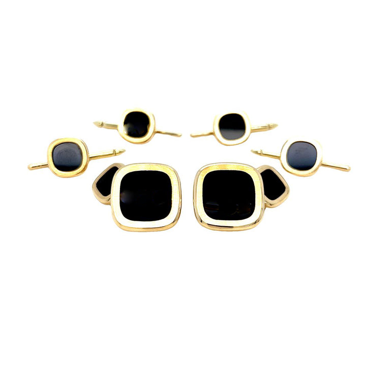 14K Yellow Gold & Onyx Cufflinks and Shirt Stud Set