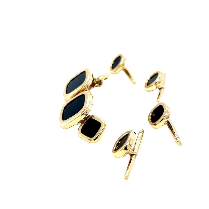 14K Yellow Gold & Onyx Cufflinks and Shirt Stud Set