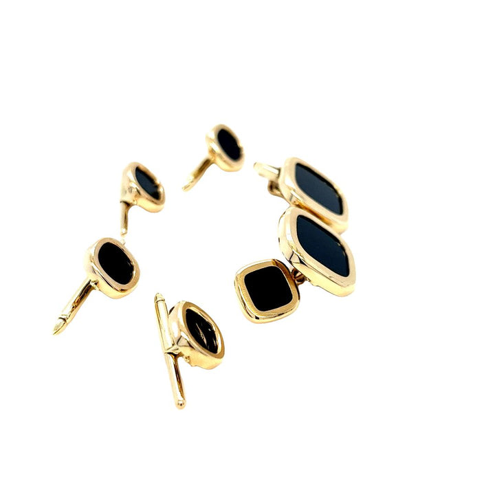 14K Yellow Gold & Onyx Cufflinks and Shirt Stud Set