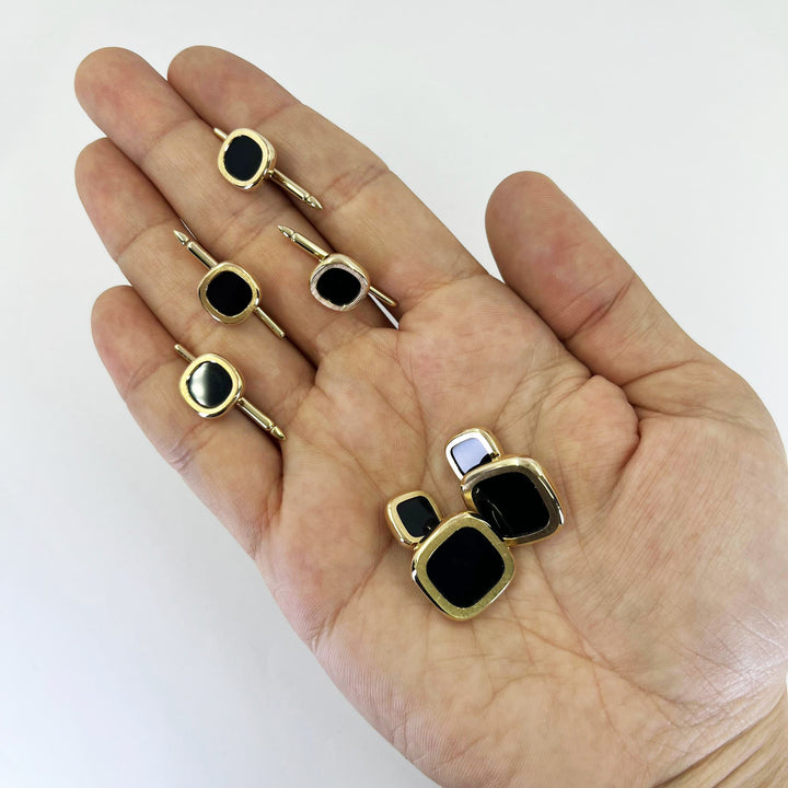 14K Yellow Gold & Onyx Cufflinks and Shirt Stud Set