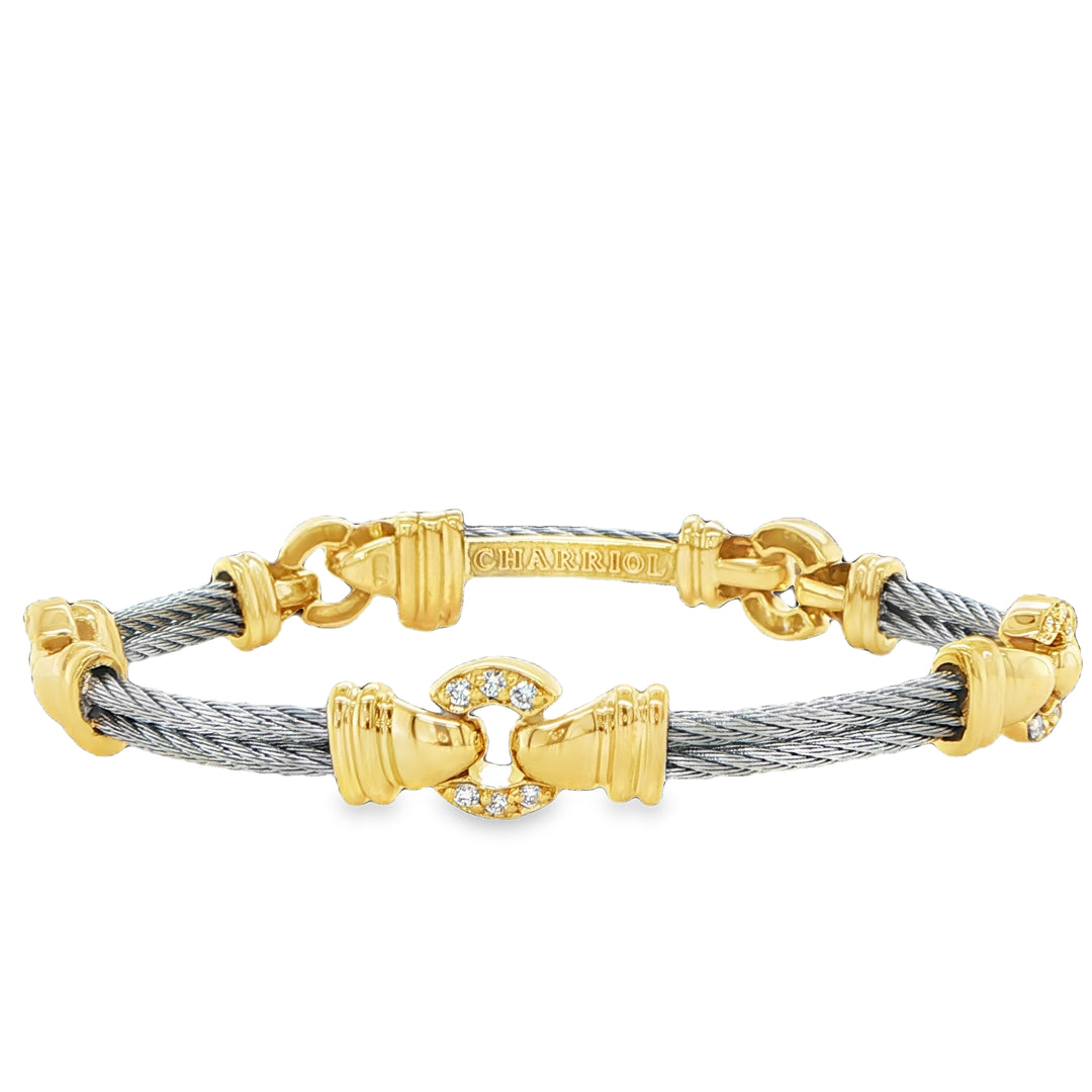 Charriol 18K Yellow Gold & Steel Diamond Bracelet