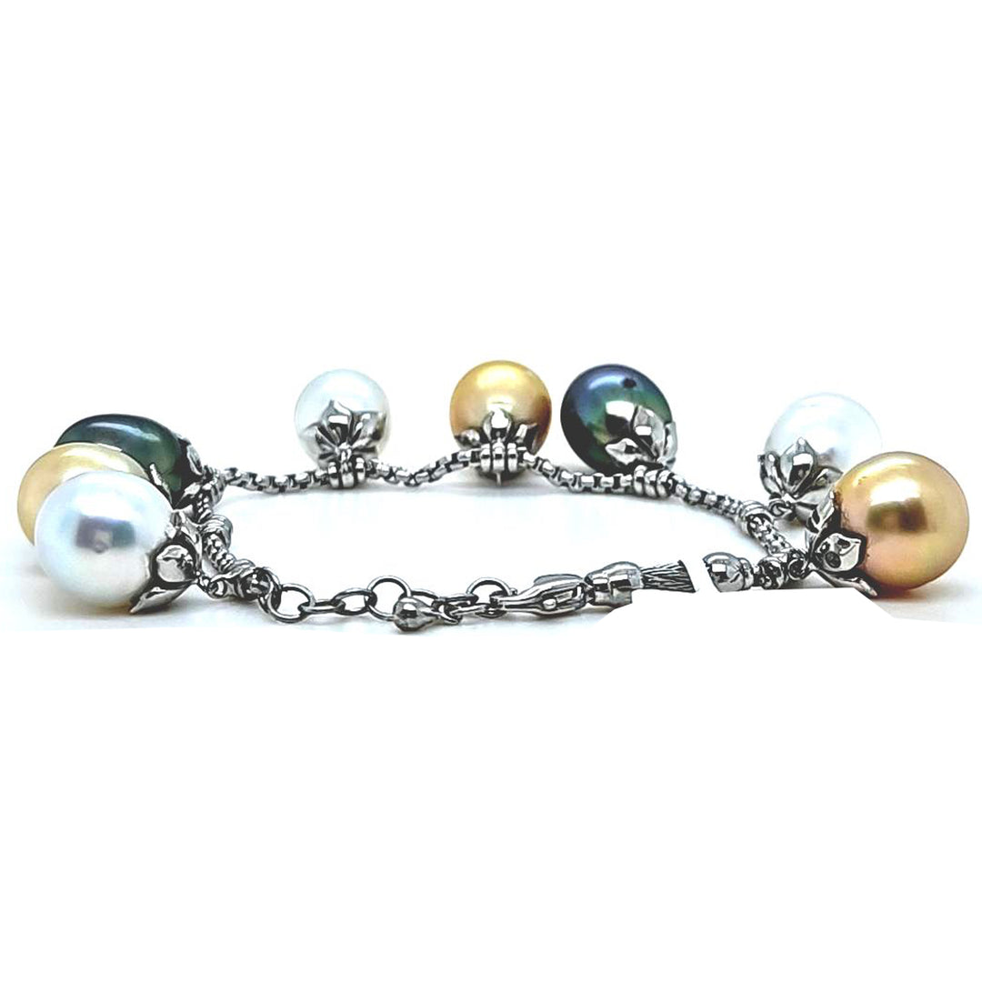 Black, White & Yellow South Sea Pearl Charm Bracelet