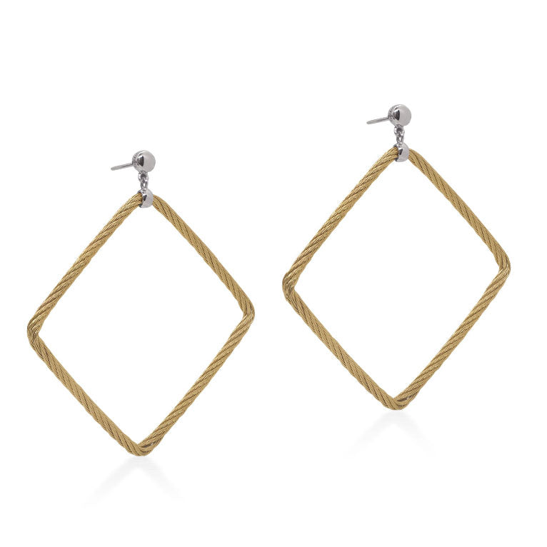 Yellow Cable Open Square Drop Earrings