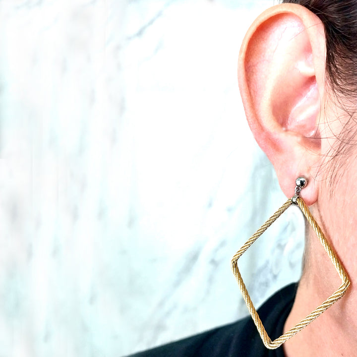Yellow Cable Open Square Drop Earrings