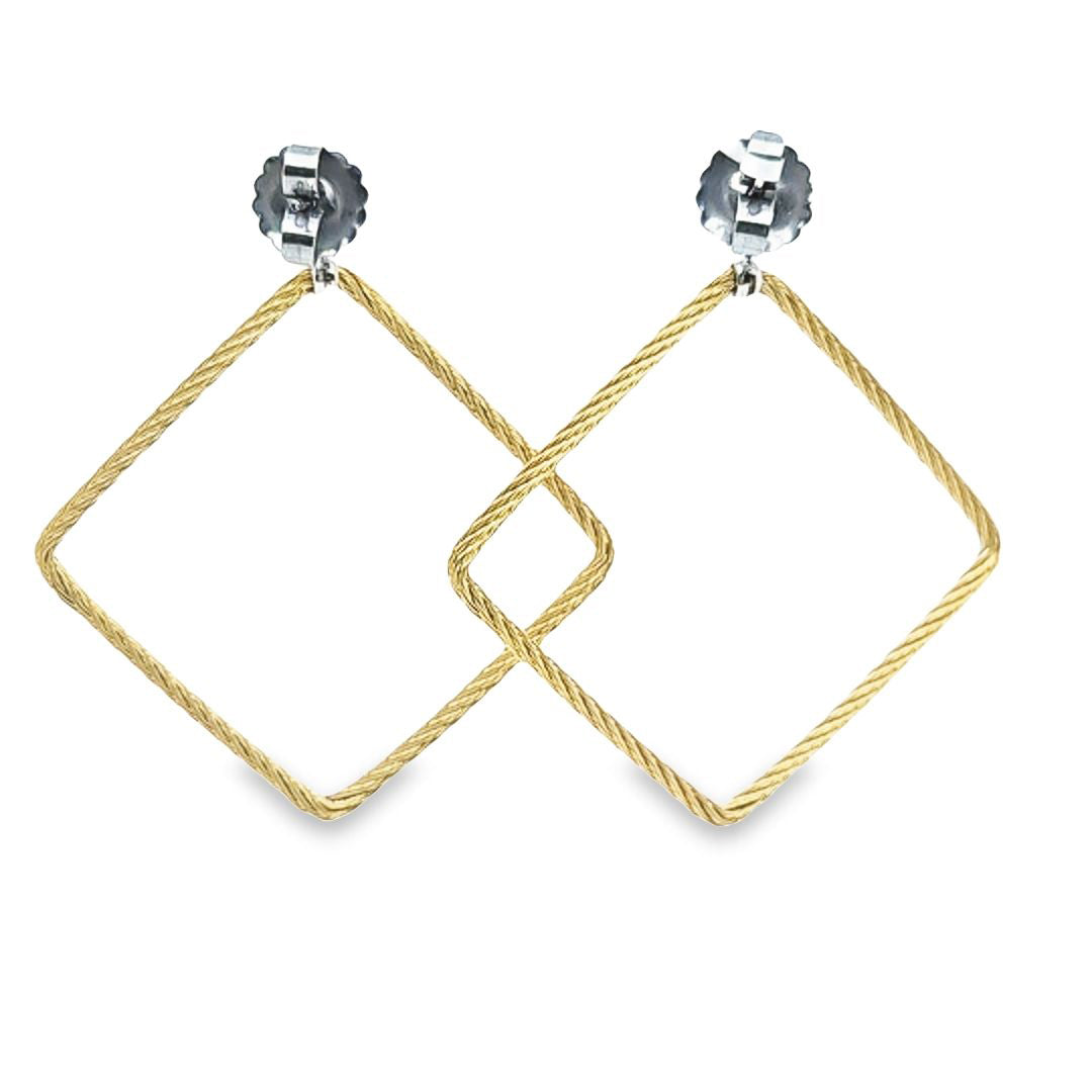 Yellow Cable Open Square Drop Earrings