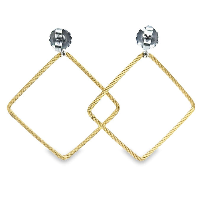 Yellow Cable Open Square Drop Earrings