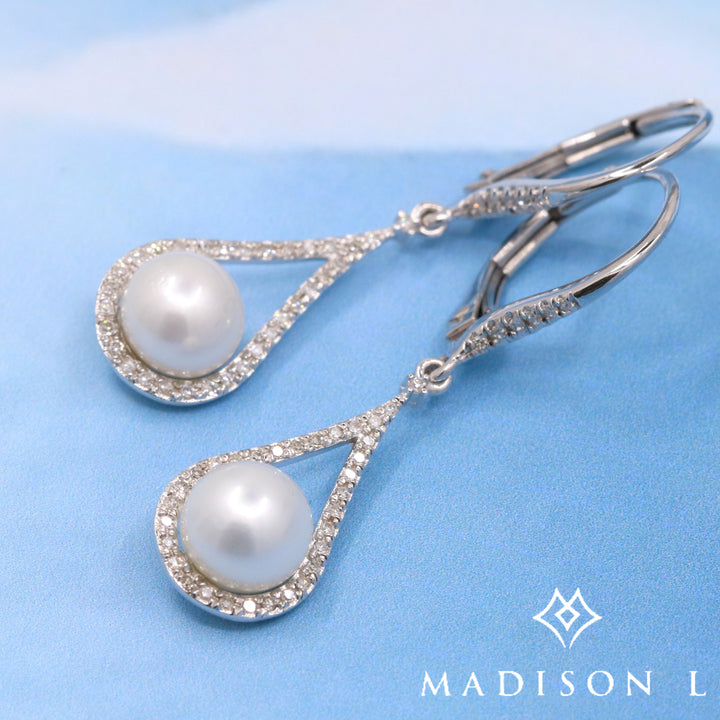 Pearl and Diamond Drop Earrings