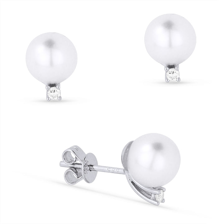 Pearl and Diamond Stud Earrings
