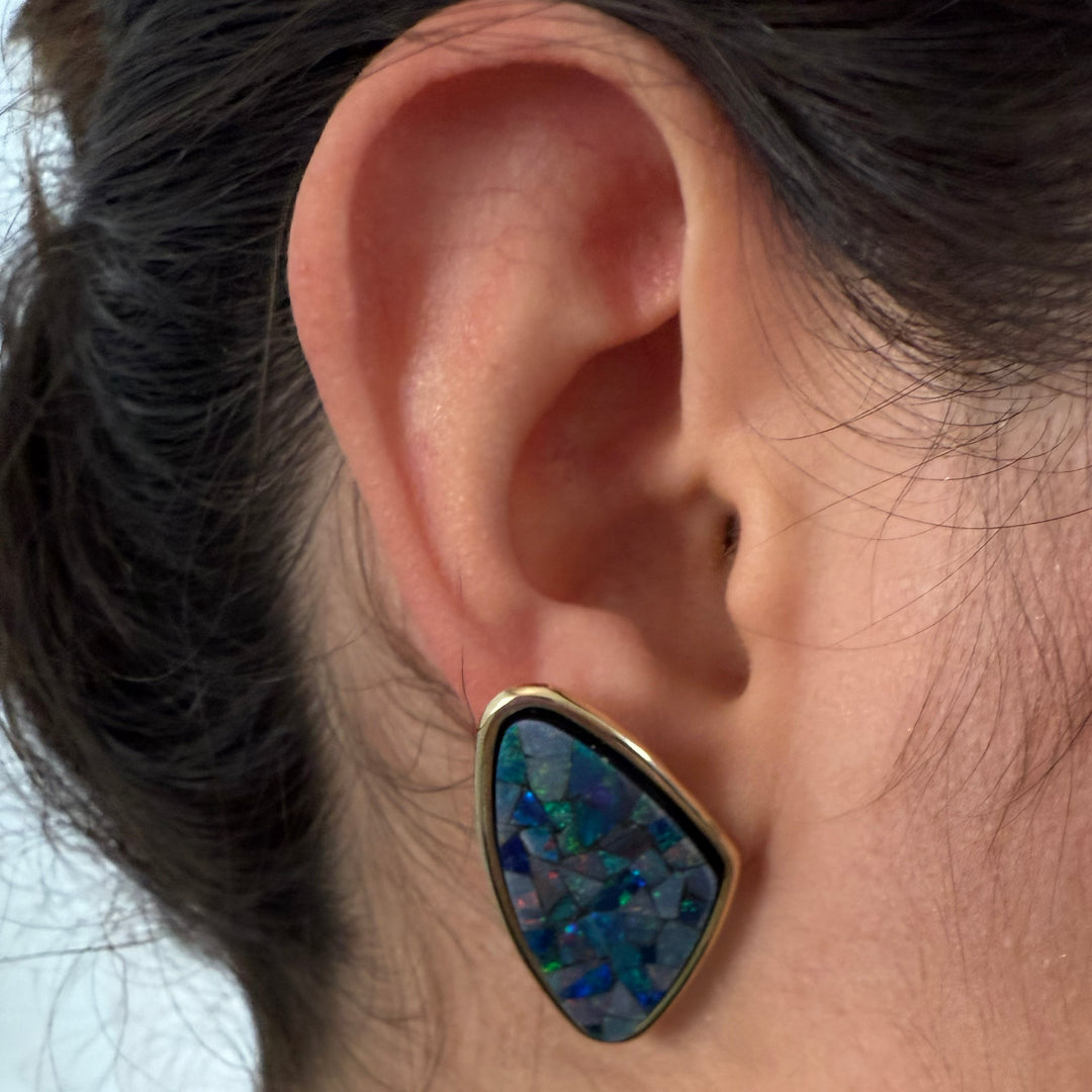 14K Yellow Gold Mosaic Opal Drop Earrings