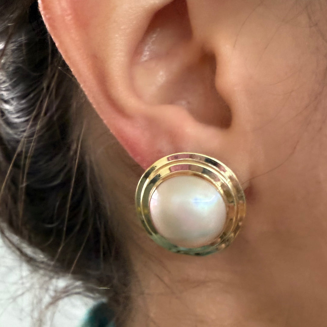 14K Yellow Gold Bezel-Set Mabe Pearl Stud Earrings