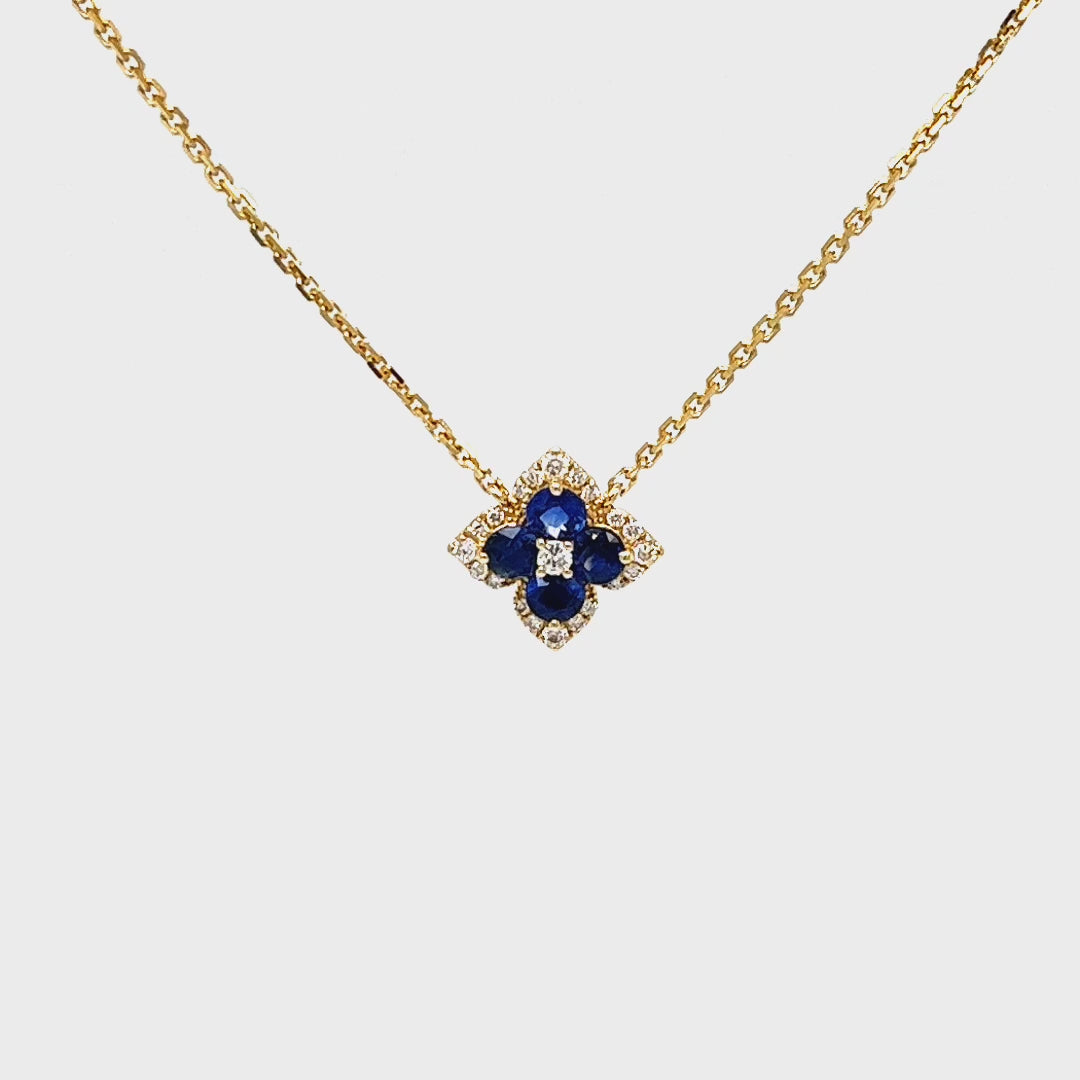 Sapphire and Diamond Flower Pendant Necklace