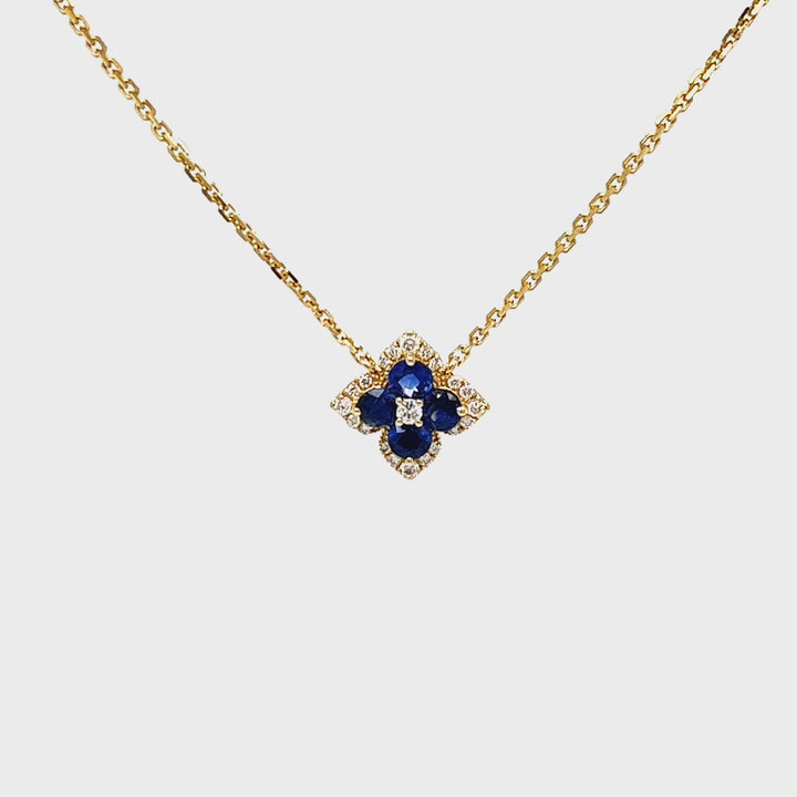 Sapphire and Diamond Flower Pendant Necklace