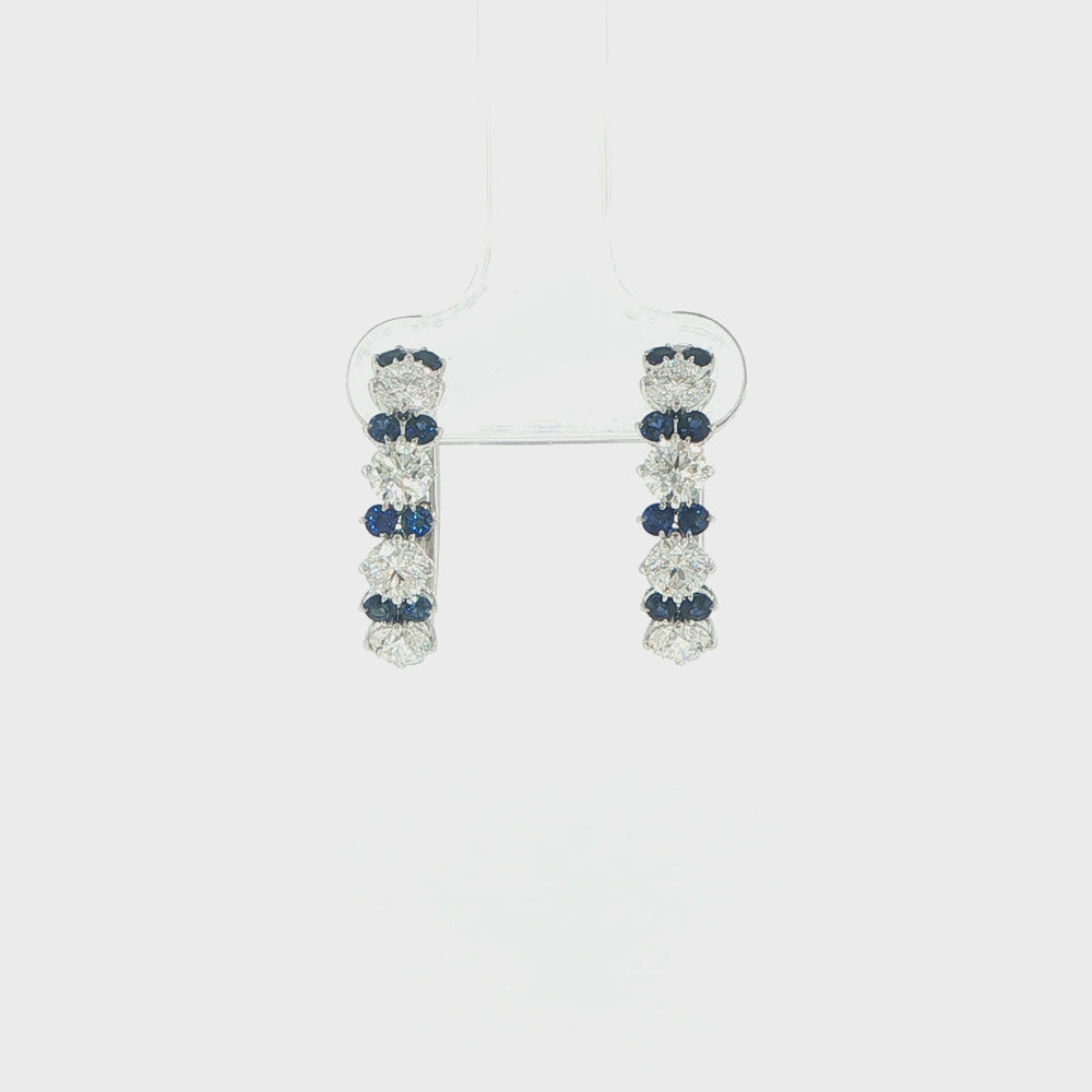 18K White Gold Diamond and Sapphire Hoop Earrings