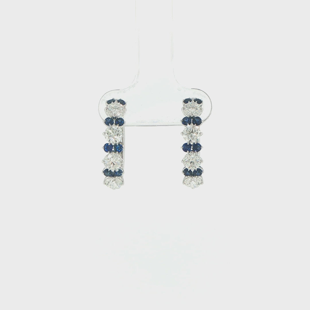 18K White Gold Diamond and Sapphire Hoop Earrings
