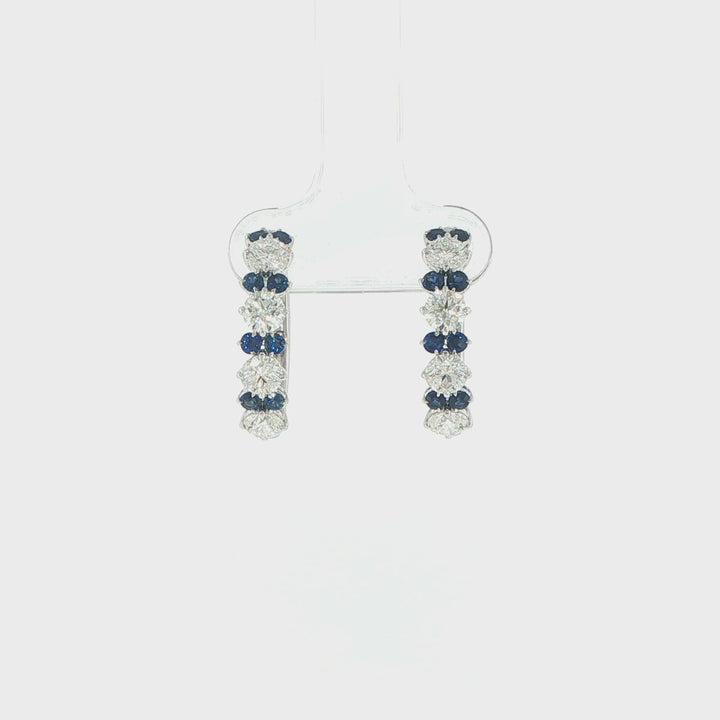 18K White Gold Diamond and Sapphire Hoop Earrings