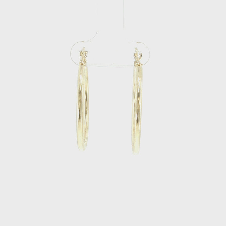 14K Yellow Gold 30mm Hoop Earrings 2mm Wide