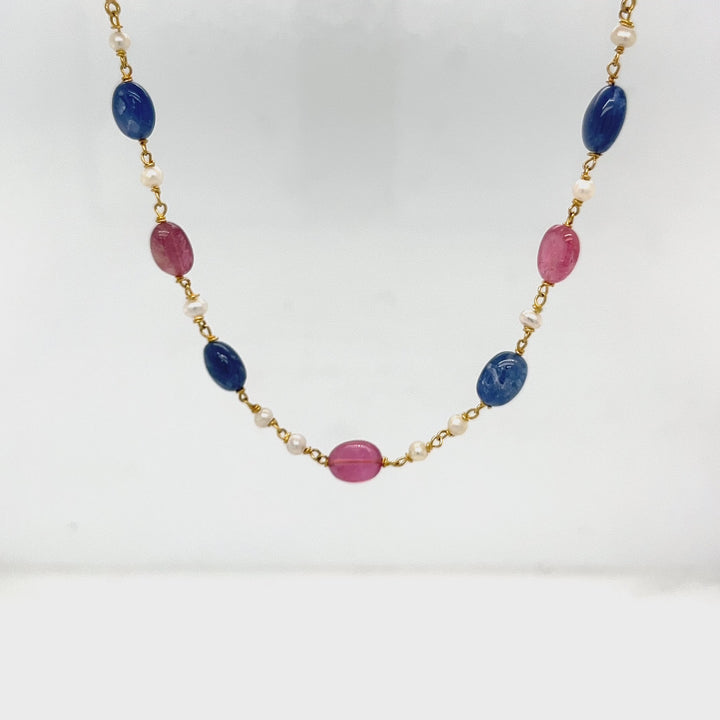 Tumbled Blue and Pink Sapphire Chain