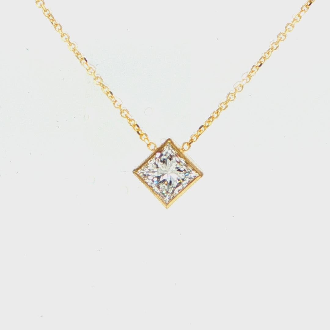 14K Yellow Gold Princess Cut Diamond Pendant Necklace