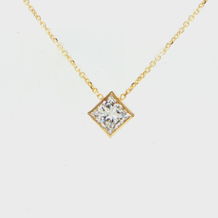 14K Yellow Gold Princess Cut Diamond Pendant Necklace