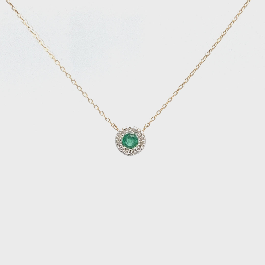 Emerald Halo Pendant Necklace with Diamond Accents