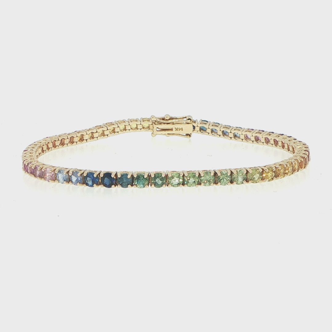 14K Yellow Gold Multi-Color Sapphire Tennis Bracelet