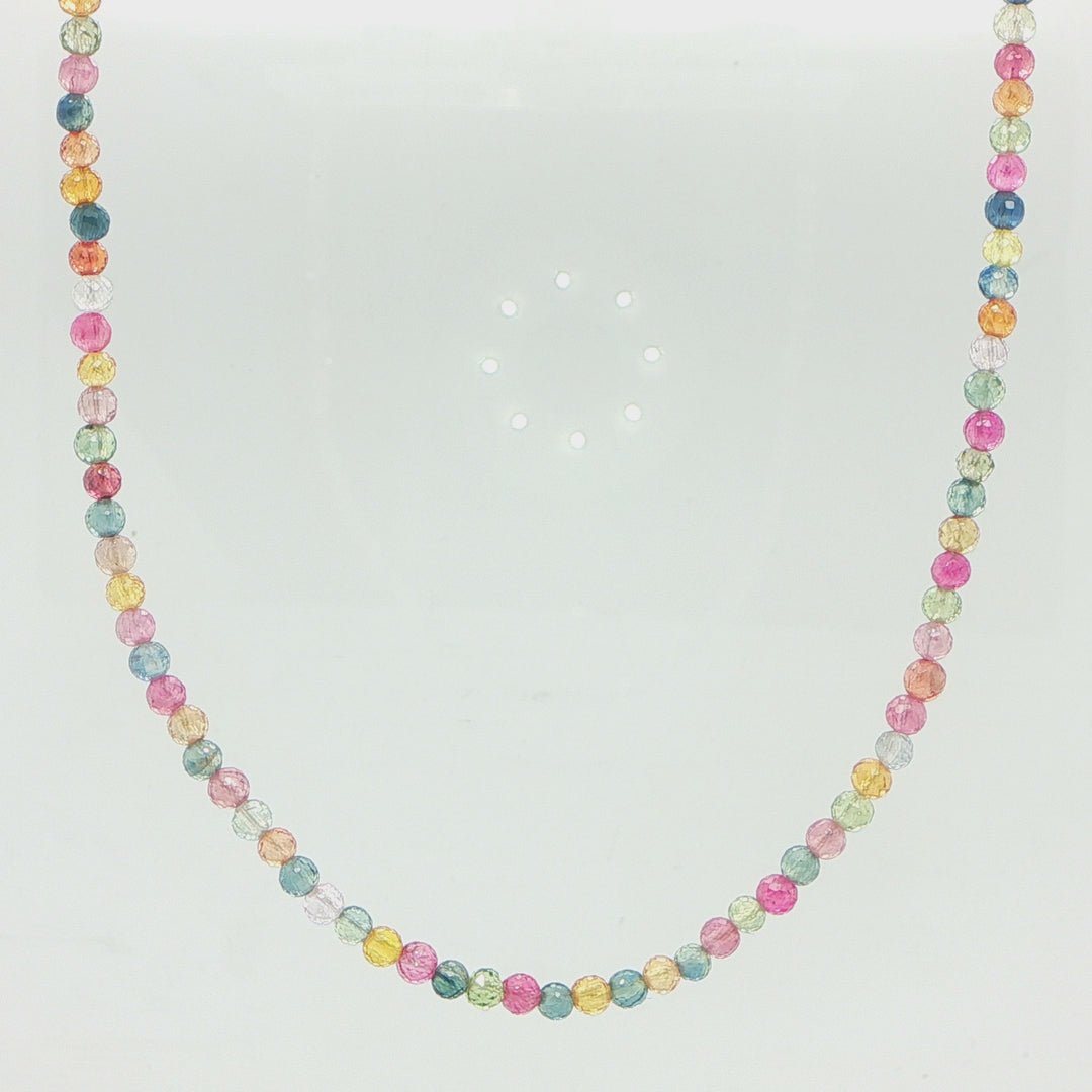 14K White Gold Multi-Color Sapphire Bead Necklace 17.5"
