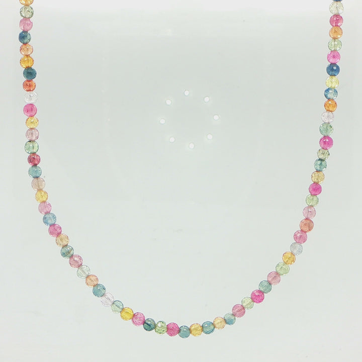 14K White Gold Multi-Color Sapphire Bead Necklace 17.5"