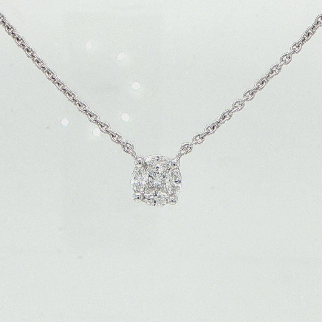 18K White Gold Marquise & Pear Diamond Circle Necklace