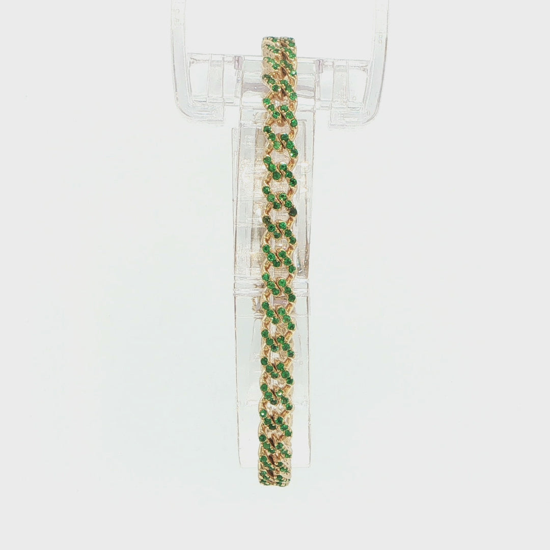 14K Yellow Gold Emerald Pave Curb Link Bracelet