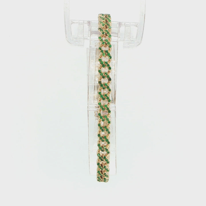 14K Yellow Gold Emerald Pave Curb Link Bracelet