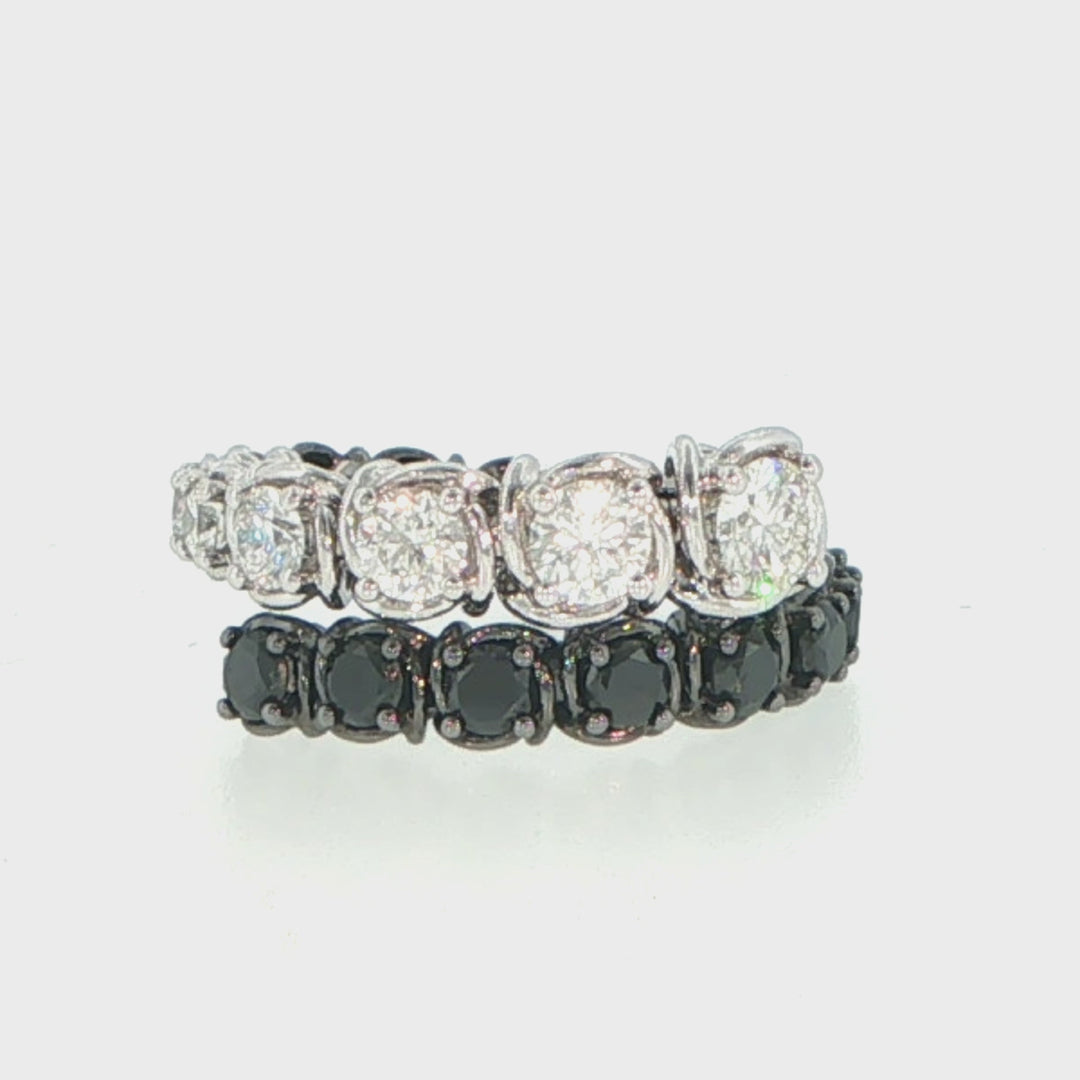 18K White Gold Diamond & Black Diamond Coil Ring