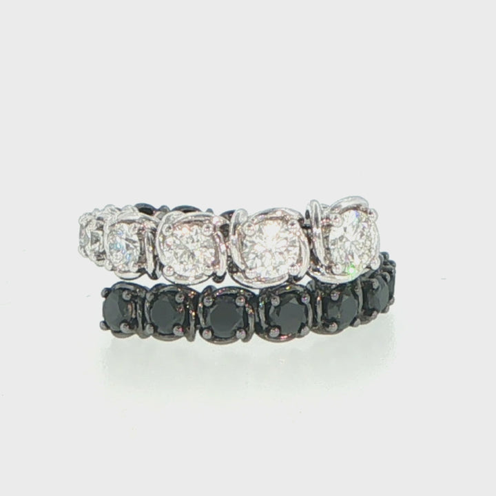 18K White Gold Diamond & Black Diamond Coil Ring