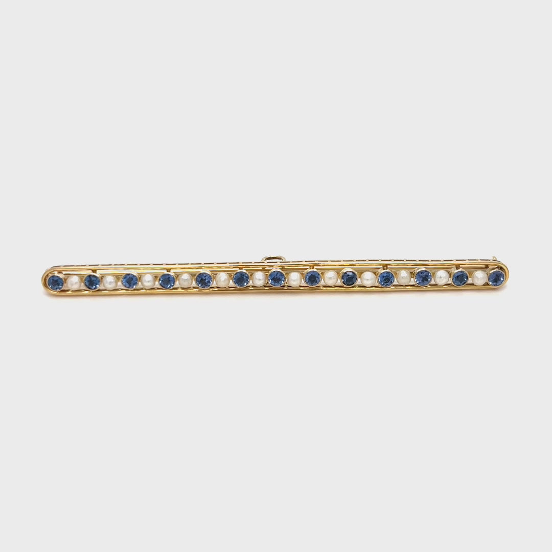 14K Yellow Gold Sapphire Bar Pin