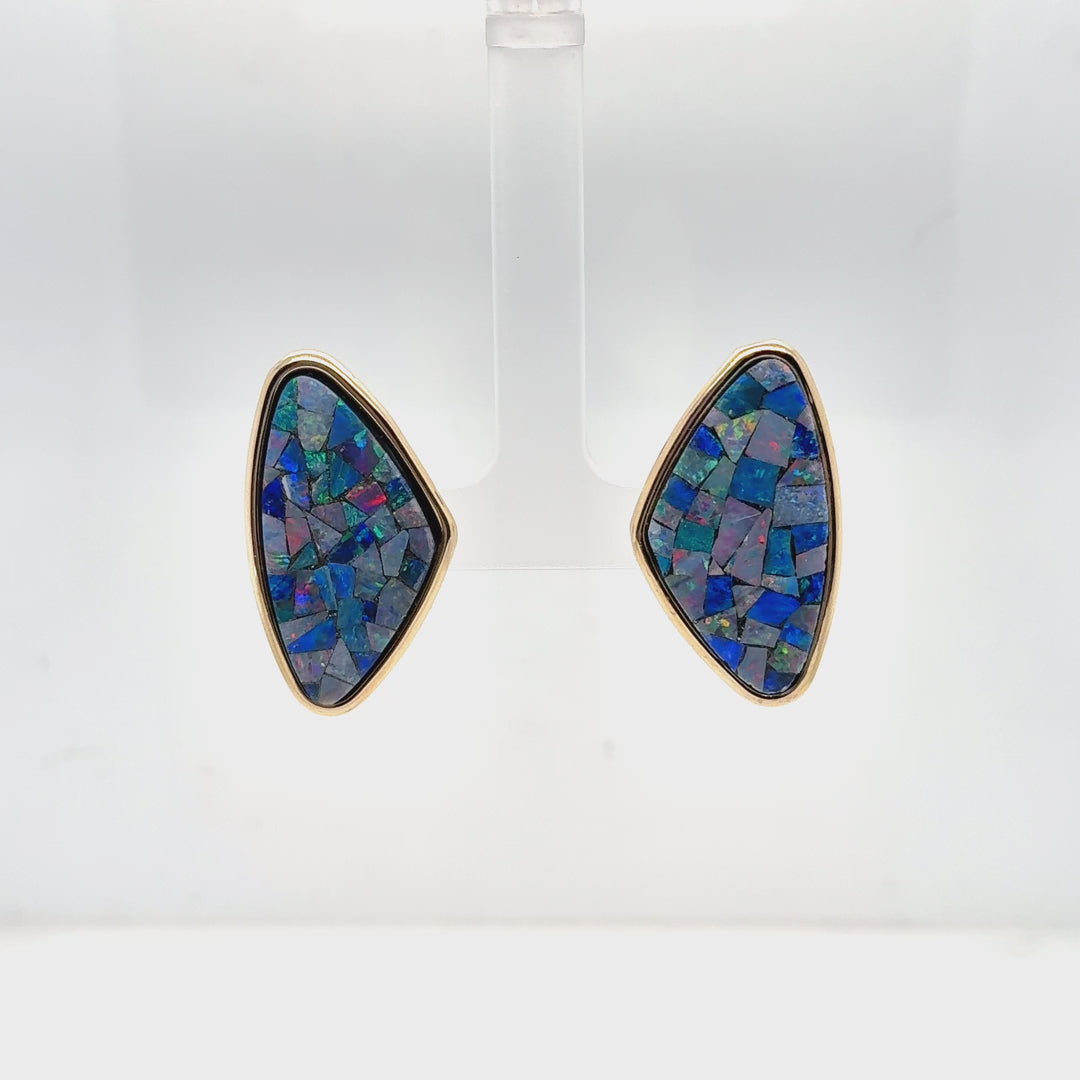 14K Yellow Gold Mosaic Opal Drop Earrings
