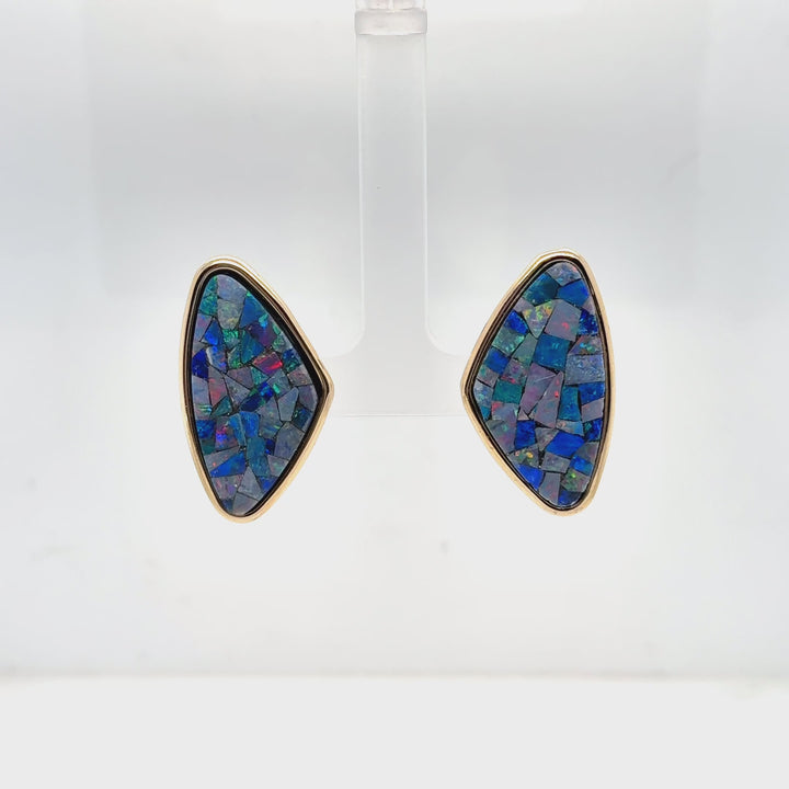 14K Yellow Gold Mosaic Opal Drop Earrings