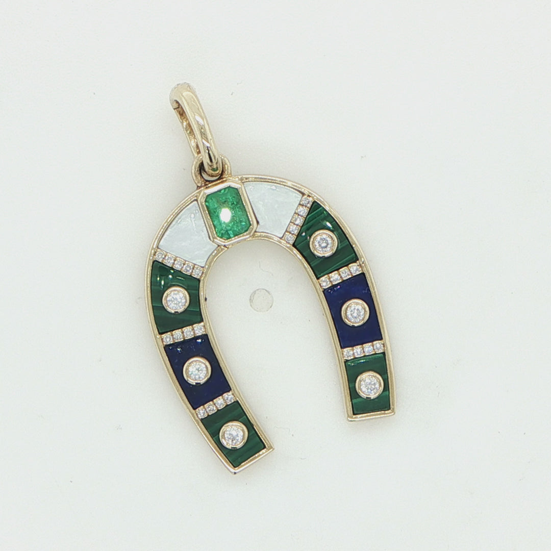 14K Yellow Gold Horseshoe Pendant with Emerald