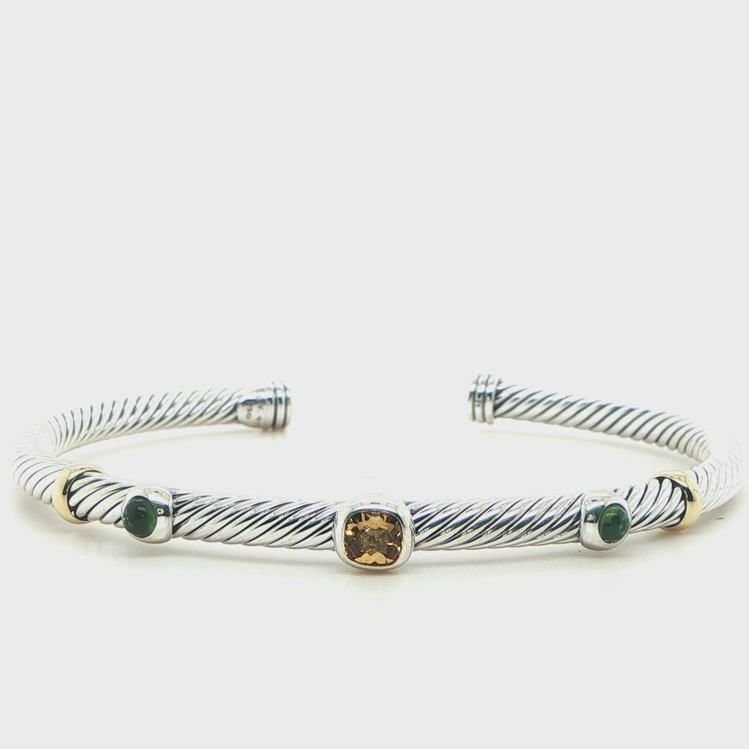 David Yurman Citrine & Tourmaline Cuff Bracelet Sterling Silver 18K Gold