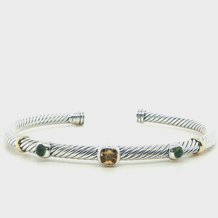 David Yurman Citrine & Tourmaline Cuff Bracelet Sterling Silver 18K Gold