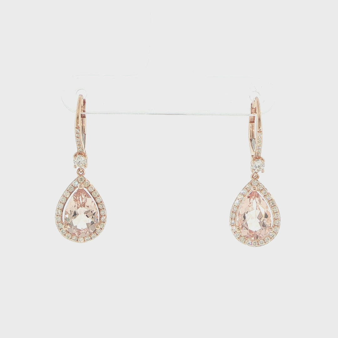 14K Rose Gold Morganite & Diamond Halo Drop Earrings