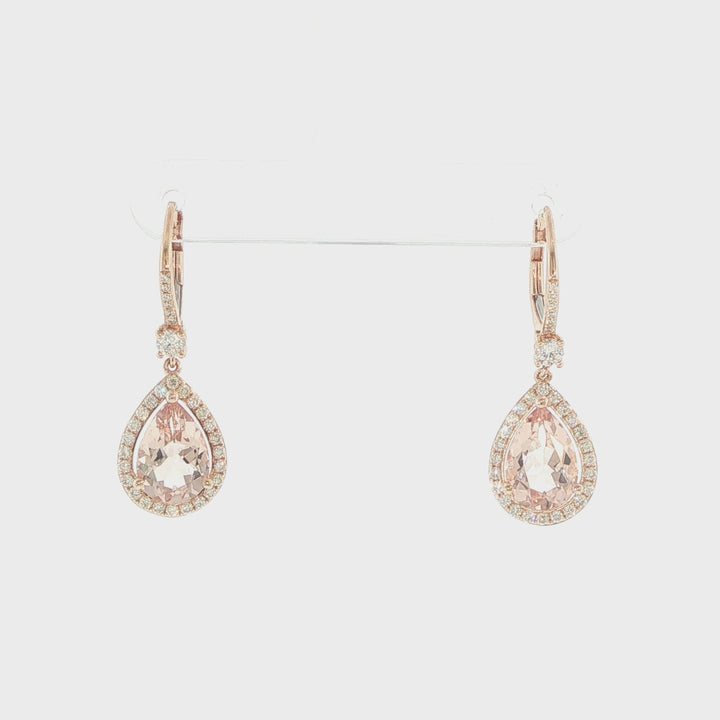 14K Rose Gold Morganite & Diamond Halo Drop Earrings