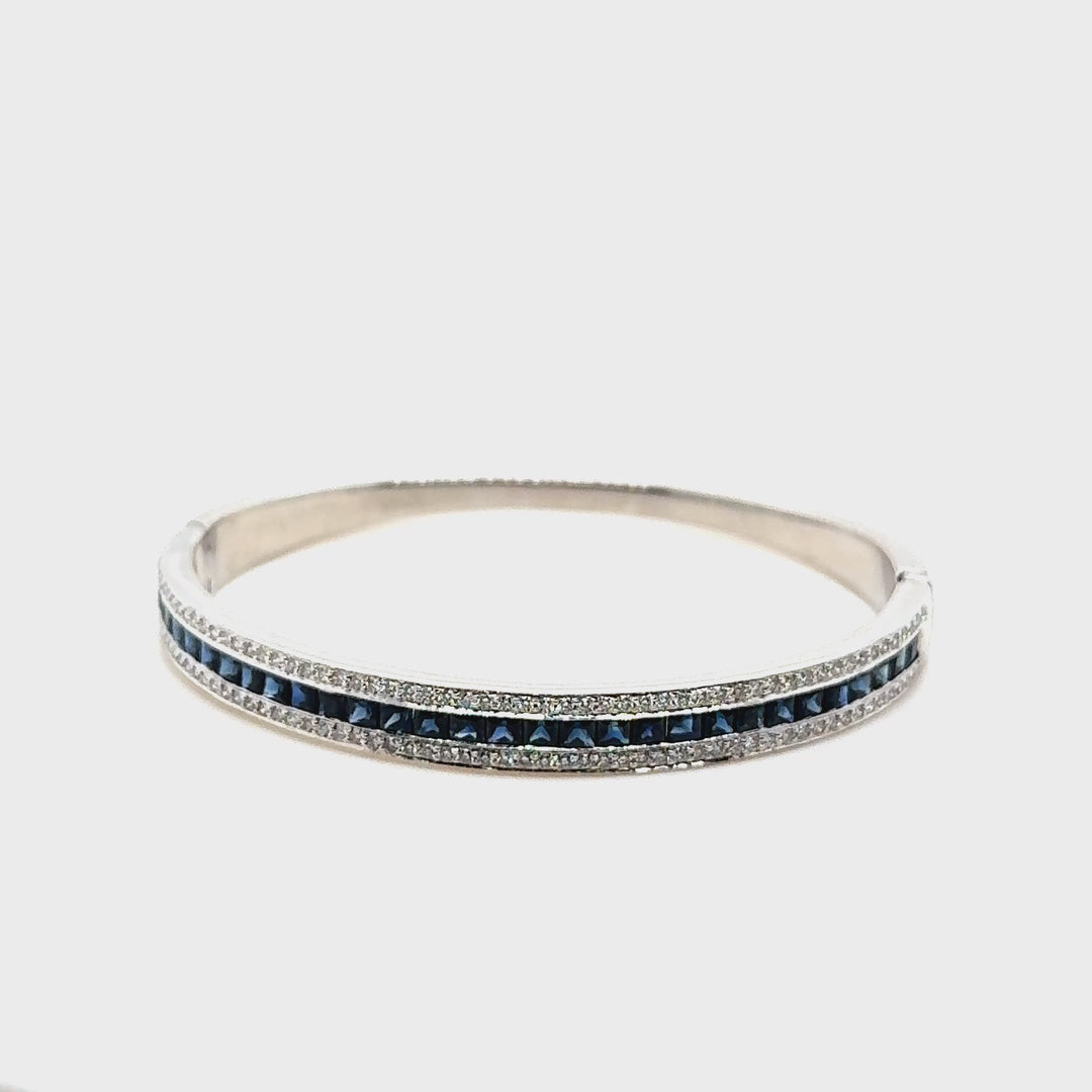 18K White Gold Sapphire Diamond Bangle