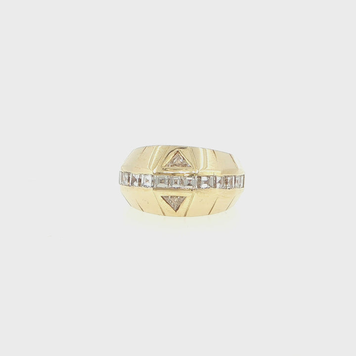 18K Yellow Gold Men's Asscher & Trilliant Cut Diamond Ring