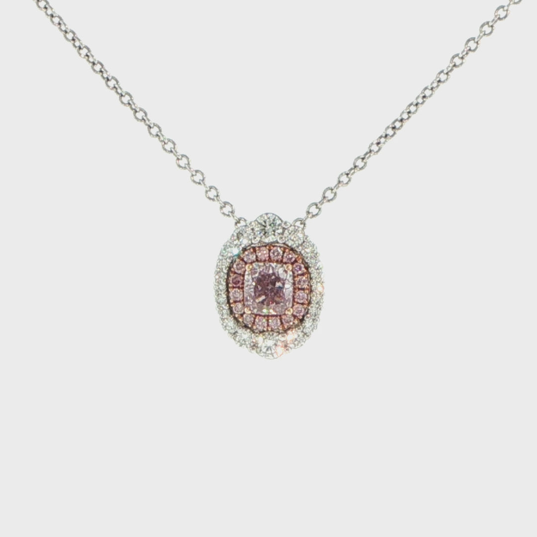 18K White & Rose Gold Halo Pendant Necklace Pink-Purple Diamond