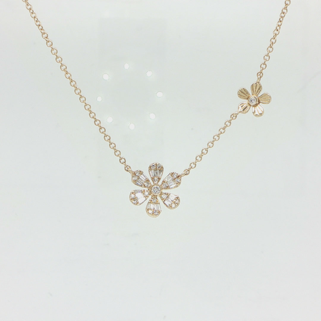 14K White Gold Diamond Flower Necklace