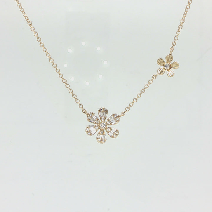 14K White Gold Diamond Flower Necklace