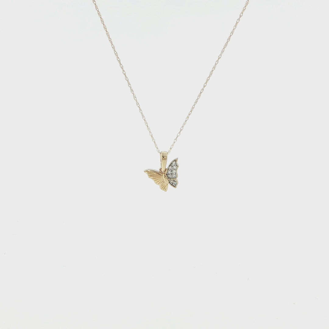 14K Yellow Gold Diamond Butterfly Necklace