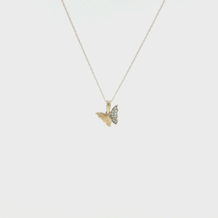 14K Yellow Gold Diamond Butterfly Necklace