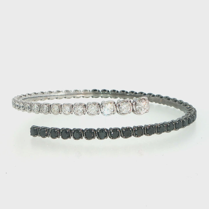 18K White Gold Diamond & Black Diamond Coil Bangle Bracelet