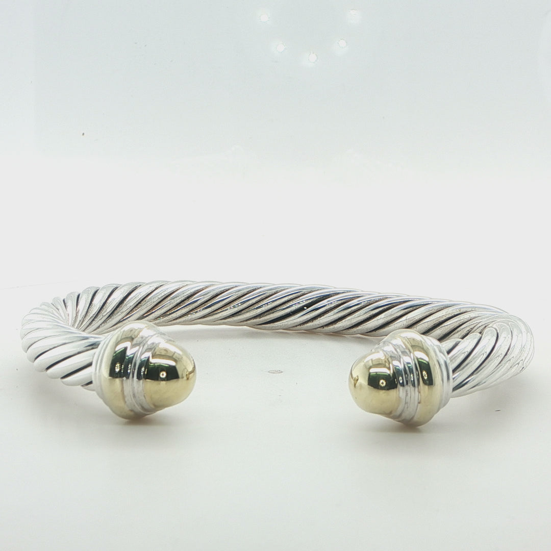 David Yurman Sterling Silver & 14K Gold Cable Cuff Bracelet 7mm