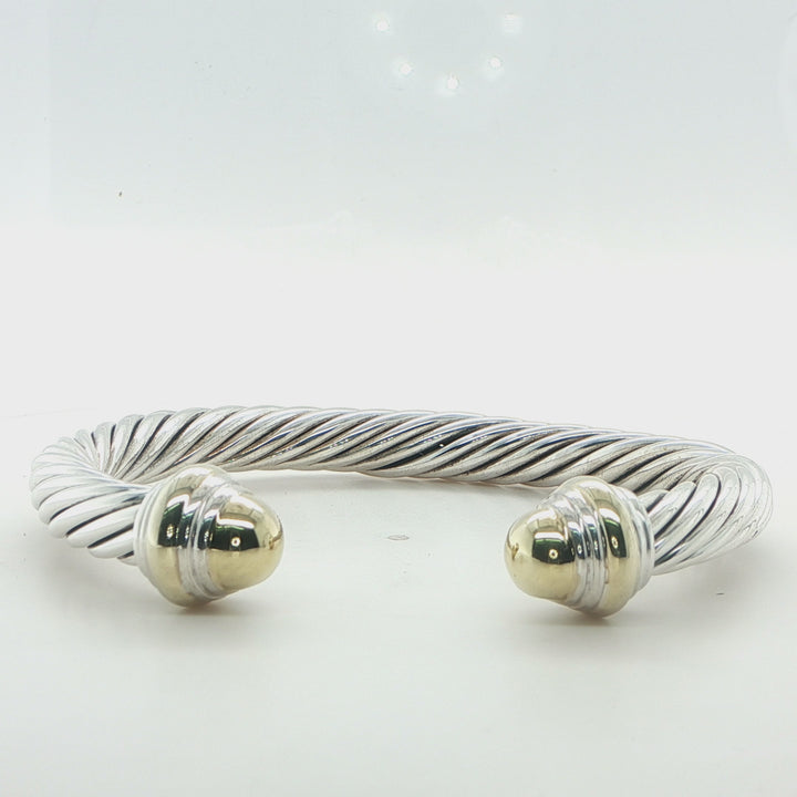 David Yurman Sterling Silver & 14K Gold Cable Cuff Bracelet 7mm